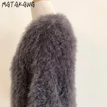 MATAKAWA Retro Vrac Solid de Pluș Cald cu mâneci Lungi Cardigan de Toamnă și de Iarnă Pulover Haina Scurta Femei coreene Topuri