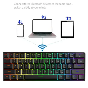 2020 RGB cu iluminare din spate Bluetooth 5.0 Wireless Dual Mode Tastatură Mecanică,Portabil, Compact, rezistent la apa Mini-Jocuri 61 Gateron Cheile LK