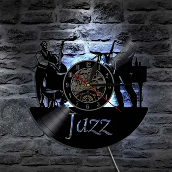 Jazz Record de Vinil Ceas de Perete Instrument de Perete LED Lumina Rece Living Decor Interior de Arta de Perete Cadou Pentru un Iubitor de Muzică