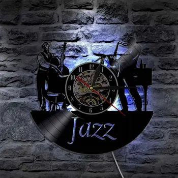 Jazz Record de Vinil Ceas de Perete Instrument de Perete LED Lumina Rece Living Decor Interior de Arta de Perete Cadou Pentru un Iubitor de Muzică