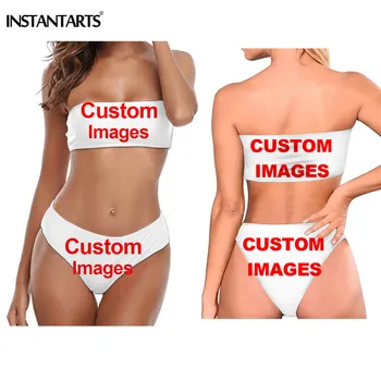 INSTANTARTS Personaliza Imprimare 3D Femei Bikini Set 2019 Plaja Vara fara Bretele, Costume de baie Bandeau Top de Talie Mare Jos în Costum de baie