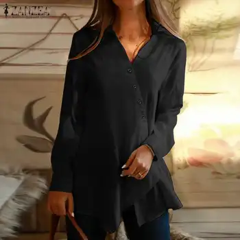 2021 ZANZEA Femei Asimetrica Bluza Eleganta cu Maneca Lunga Tricouri Femei V-Neck Solid Topuri Plus Dimensiune Casual de Top Butonul Blusas