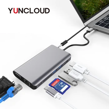 YUNCLOUD Laptop Docking Station USB-C la 4K HDMI VGA 1080P RJ45 Ethernet HUB USB 3.0 pentru MacBook Samsung S9 S8 Huawei P20 Pro