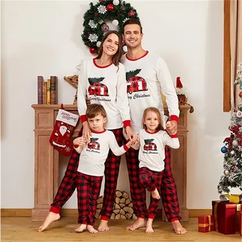 Familia Costum De Potrivire Haine 2020 Crăciun Pijama Set De Tata, Mama, Copil Maneca Lunga Print Top Roșu Grila De Pantaloni De Trening, Pijamale