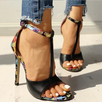 Femei Sandale T-Curea Sandale Cu Toc Încăltăminte Într-Femme Stripper Sexy Pantofi Femei Tocuri 2020 Nou Peep Toe Pantofi De Vara Pentru Femeie