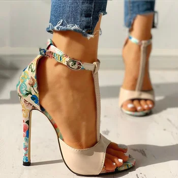 Femei Sandale T-Curea Sandale Cu Toc Încăltăminte Într-Femme Stripper Sexy Pantofi Femei Tocuri 2020 Nou Peep Toe Pantofi De Vara Pentru Femeie