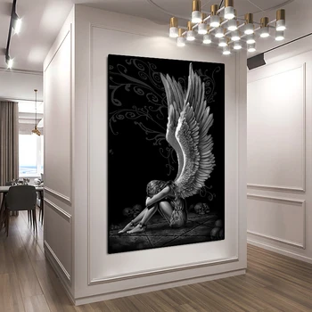 Trist Îngeri și Demoni Panza Pictura Gri Caracter Postere, Printuri de Arta de Perete de Imagine Pentru Camera de zi Decor Acasă Cuadros