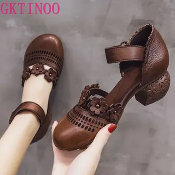 GKTINOO Piele naturala Femei Sandale Pantofi de Vara 5CM Tocuri Retro Handmade Femei Pantofi 2020 Gol Afară de Santal