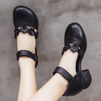 GKTINOO Piele naturala Femei Sandale Pantofi de Vara 5CM Tocuri Retro Handmade Femei Pantofi 2020 Gol Afară de Santal