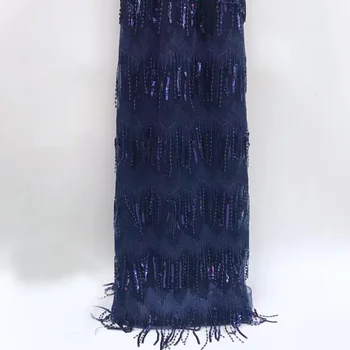 African dantela tesatura (5yards/buc) moda ciucuri dantela bleumarin franceză net dantela tesatura cu paiete pentru rochie de petrecere FJY165