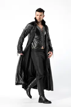 Faux din piele pvc timp gotic haina rochie de lux pentru barbati Petrecere de Halloween Vampir Dracula Costume Costum de Lux Diavolul Cosplay Veșminte