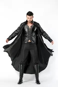 Faux din piele pvc timp gotic haina rochie de lux pentru barbati Petrecere de Halloween Vampir Dracula Costume Costum de Lux Diavolul Cosplay Veșminte