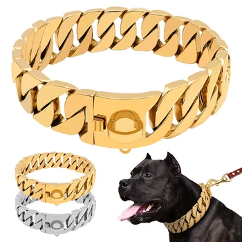 Metal Puternic Lanț De Câine Gulere Din Oțel Inoxidabil De Formare Pentru Animale De Companie Lesă Pentru Câini De Talie Mare Pitbull, Bulldog Argint Aur Arată Guler