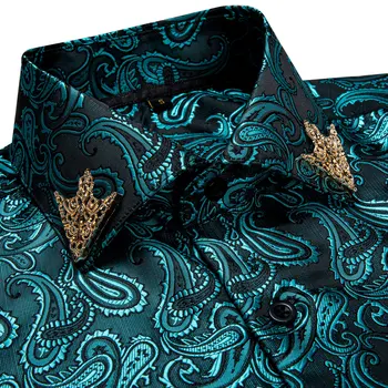 Brand De Moda Noua Paisley Bărbați Cămașă Business Casual Cu Maneci Lungi De Mătase, Cămăși Slim Fit De Sex Masculin Sociale Dress Shirt Collar Pin DiBanGu