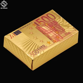 Suvenir De 500 Euro Culoare Foiță De Aur Carti De Joc Poker Punte Joc De Masă W/ Certificat