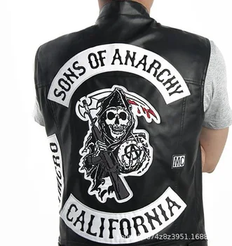 Sons Of Anarchy Broderie Din Piele Rock Punk Vesta Cosplay Costum De Culoare Neagră Motocicleta Sacou Fără Mâneci