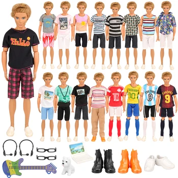 Moda Fierbinte de vânzare 22 de articole/set Jucarii Copii = 12 Ken haine aleatoare +2 casti ochelari +1 câine Mini laptop chitara +3 Pantofi Papusa Ken