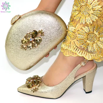 Noi Italian Argintiu Pantofi Și Poșetă Set Nigerian Decorate Cu Stras Femei Pantofi De Partid Și Sac Set