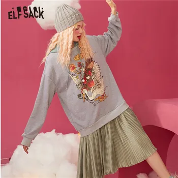 ELFSACK Stil Chinezesc Grafic de Imprimare cu Gluga Casual Femei, Rochii Plisate 2020 Toamna Epocă Mozaic coreean Doamnelor Rochie de zi cu Zi
