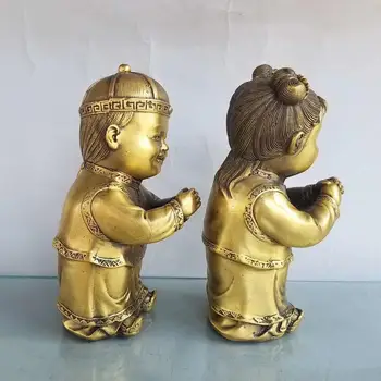 Decor de nunta Chineză Fengshui bronzuri Seikos mana o statuie de Zhaojin Tongyu Vechi băiețelul și fetița statuie