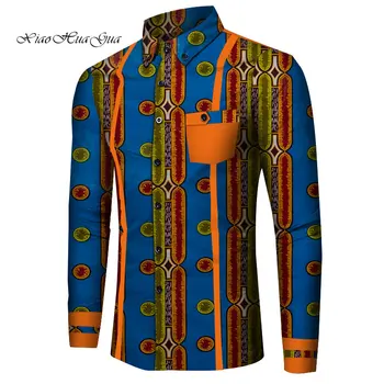 Camasa cu Maneca lunga Barbati Bazin Riche Tradiționale Africane Haine de Bumbac Imprimare Topuri Dashiki Haine Africane de Cauzalitate Tricouri WYN818