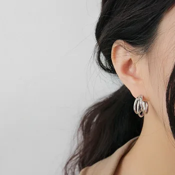 F. I. N. S Coreea Style Femeie Argint 925 Cercei pentru Femei de Aur Stratificat Linii de Hoop Cercei Moda Bijuterii