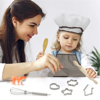 11 Piese Șorț Set Drăguț Șorț Cu Pălărie Bucătar-Șef De Copt Mucegai Vase De Bucătărie Fete Copii Baieti