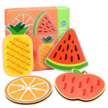 4 Buc/cutie din Lemn Animale de Fructe Filetare Joc Montessori Jucării de Educație Timpurie din Lemn Desktop Jucărie Jigsaw Puzzle Joc Cadou
