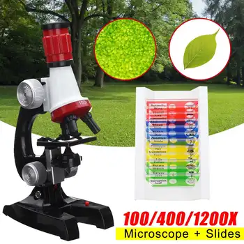 Becornce Jucărie pentru Copii Monocular 100X 400X 1200X Microscop+12xPrepared lame de Microscop de Plante Animalia Specimen de Biologie Învățământ