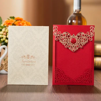 25pcs Aur Roșu Tăiat cu Laser, Invitatii de Nunta Card Coroana Flora Felicitari Personaliza Plicuri Eveniment Nunta Petrecere Decoratiuni