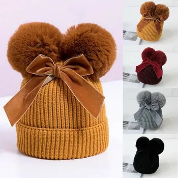 Lucrurile Copilului Dublu Pălăria De Iarna Tricotate Pentru Copii Baby Girl Pălărie Cald Gros Copii Copil Capac Beanie Capota Pălării 6-36 Luni