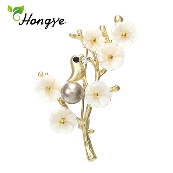Hongye Doamnelor Brosa Argint 925 Superba Pasăre și Flori Perla Brosa Ace Eșarfă Pin Moda Bijuterii Cadou pentru Ziua de nastere Brosa