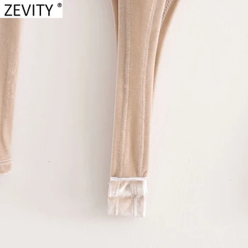 Zevity Nouă Primăvară Femei Guler Maneca Lunga Talie Mare de Catifea Subțire Costume Femme Solid Siamezi Chic Strada Salopetă LS7460