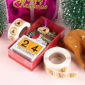 500pcs / rola pom de Crăciun fericit, sărbători anul nou autocolant rotund naturale hârtie kraft cutie-cadou de familie decorare autocolant, eticheta