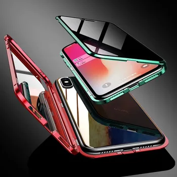 Confidențialitate Metal Bara de Telefon Caz Pentru iPhone 11 XR Pro XS MAX X 7 8 Plus Magnetic Anti-peeping Lateral Dublu Capac Sticla
