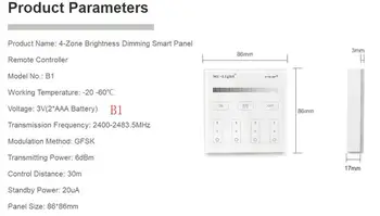 Milight B0 B1 B2 B3 B4, B8 4-Zone-8 Zone Wireless de 2.4 GHz WIFI Touch Panel Dimmer/RGBW/RGB + CCT LED Smart Remote Controller