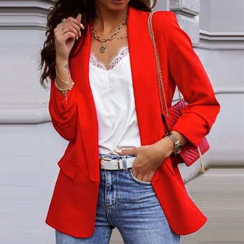 Red Office-Eleganta Doamnelor haine de Lucru Sacou Maneca Lunga Regular Fit Minimalist 2020 Femei Toamna, Sacouri Slim Haina Pentru Femeie 3XL