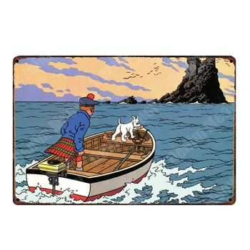 Aventurile lui Tintin Desene animate Retro Tin Semne Metalice de Perete Poster Art Pub Cafenea Home Decor Vintage Bar Decor Copil Cadou N291