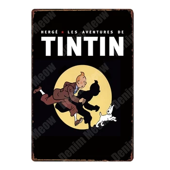 Aventurile lui Tintin Desene animate Retro Tin Semne Metalice de Perete Poster Art Pub Cafenea Home Decor Vintage Bar Decor Copil Cadou N291