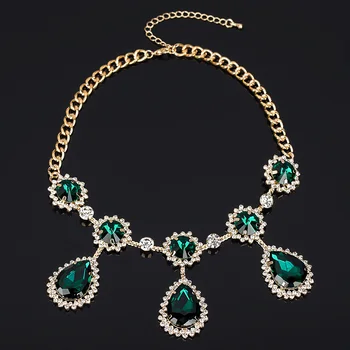 YFJEWE de Epocă de lux Royal Green Aur Stras Femei Coliere Pandantiv Cristal picătură bijuterie colier de cristal #N027