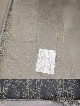 De vânzare la cald LJY-6204 Nigerian tesatura Dantela cu sclipici lipit Africane Net Dantela Tesatura pentru rochie sexy