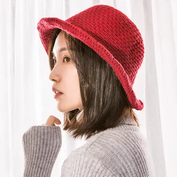 Toamna și Iarna Pescar Pălărie de sex Feminin coreeană Versiunea de Cald Pălărie de Moda Japoneză Mare Refuz Simplu Casual Culoare Solidă Retro
