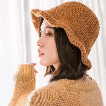 Toamna și Iarna Pescar Pălărie de sex Feminin coreeană Versiunea de Cald Pălărie de Moda Japoneză Mare Refuz Simplu Casual Culoare Solidă Retro