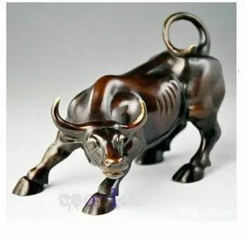 Colectie Chineză Alamă Sculptate Animale Bovine Zodiac Big Wall Street Alamă Taur Fioros OX Statuie