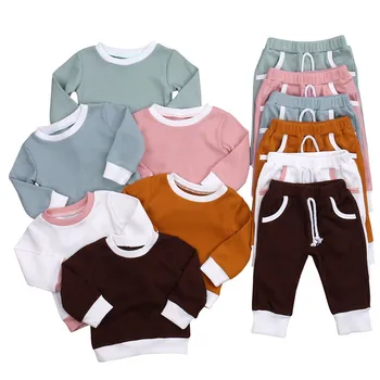 0-4Y Toamna Baby Boy Fata de Bumbac Costum Tricotate cu Maneci Lungi T-Shirt, Blaturi+Pantaloni 2 Bucata Set Haine de Copil