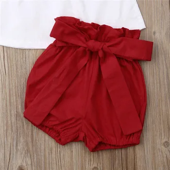 2019 Copil copil Copil Copil Copil Haine de Fata Set Vară fără Mâneci Dantelă Topuri pantaloni Scurți Roșii 2 buc Costume Costum de Haine