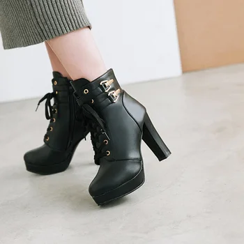 Cresfimix bottes femmes femei drăguț negru confortabil dantelă sus cizme de toamna lady rece de înaltă calitate, cu toc înalt cizme de iarna a3232