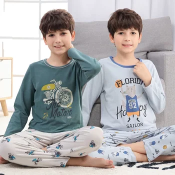 Bumbac Pijama Infantil Adolescenti Adolescent Băieți Set de Pijama cu Maneca Lunga pentru Copii Pijamale pentru Copii de Toamna Sleepwear Costum de Noapte, Pentru 4-18Y