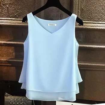 2020 Noua Moda bluza femei de Vară fără mâneci Șifon Bluza Solid V-neck Casual Plus Dimensiune 5XL Vrac femei topuri si bluze