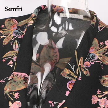 Semfri Kimono pentru Femei Tricou 2020 Primavara-Vara Negru Top Florale Imprimate Cu Centura de sex Feminin Sexy V Gât Topuri si Bluze